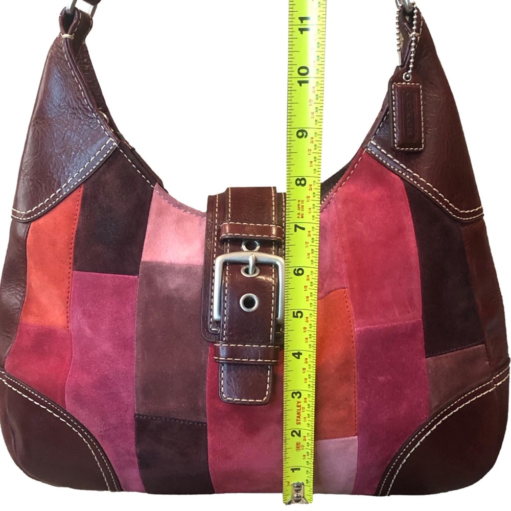COACH Hampton Patchwork Mosaic Burgundy Leather Brown Suede Top Zip Shoulder Bag - Picture 9 of 17